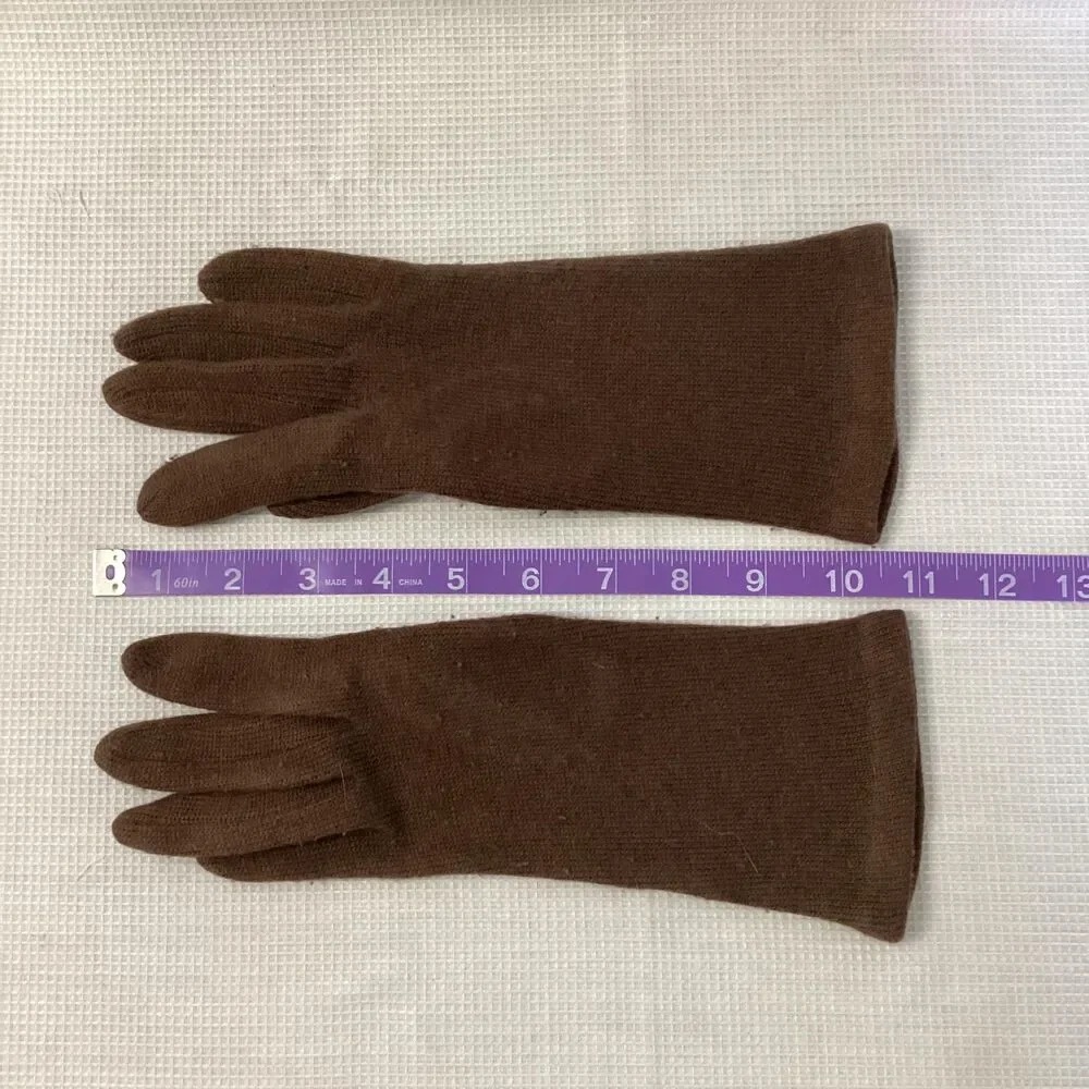 Vintage Ladies Brown Soft Knit Long Gloves MEDIUM
